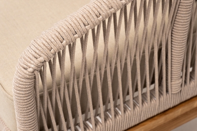 "Канны" кресло плетеное из роупа, основание дуб, роуп бежевый круглый, ткань бежевая 15052