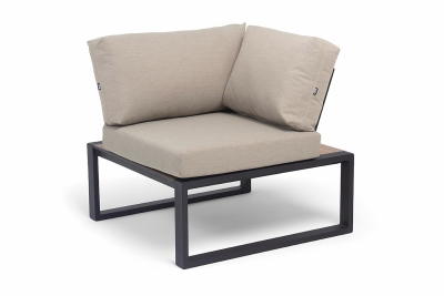 "Тулон" угловой модуль, каркас алюминий, HPL "дуб", черный муар, ткань бежевая 15052