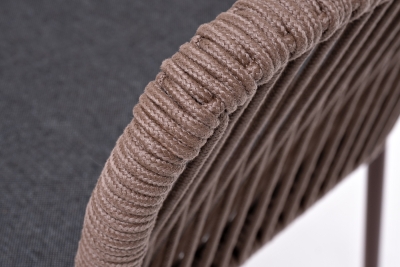 "Лион" стул плетеный из роупа, каркас из стали коричневый (RAL8016) муар, роуп коричневый круглый, ткань темно-серая 027 "Лион" стул плетеный из роупа, каркас из стали коричневый (RAL8016) муар, роуп коричневый круглый, ткань темно-серая 027