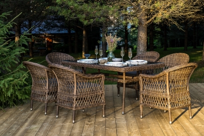 "Амароне" обеденная группа из искусственного ротанга на 6 персон, цвет коричневый