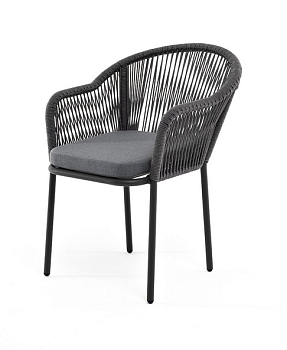 "Лион" стул плетеный из роупа, каркас алюминий серый (RAL7022) муар, роуп серый круглый, ткань серая 017 "Лион" стул плетеный из роупа, каркас алюминий серый (RAL7022) муар, роуп серый круглый, ткань серая 017