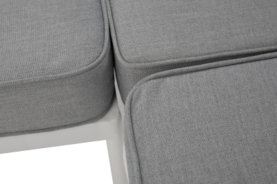 "Канны" диван модульный плетеный из роупа, каркас алюминий белый, роуп светло-серый круглый, ткань светло-серая