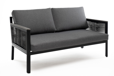 "Сан Ремо" диван 2-местный плетеный из роупа, каркас алюминий темно-серый, роуп серый, ткань серая "Сан Ремо" диван 2-местный плетеный из роупа, каркас алюминий темно-серый, роуп серый, ткань серая