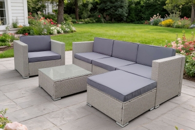 "Даллас" лаунж-зона из искусственного ротанга на 5 персон, цвет серый