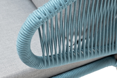 "Милан" кресло плетеное из роупа, каркас алюминий светло-серый (RAL7035) муар, роуп бирюзовый круглый, ткань светло-серая "Милан" кресло плетеное из роупа, каркас алюминий светло-серый (RAL7035) муар, роуп бирюзовый круглый, ткань светло-серая