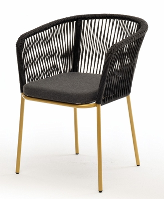 "Марсель" стул плетеный из роупа, каркас из стали золотой глянец, роуп темно-серый круглый, ткань серая "Марсель" стул плетеный из роупа, каркас из стали золотой глянец, роуп темно-серый круглый, ткань серая