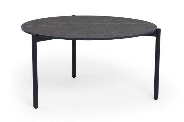 "Монти" журнальный стол из HPL D80 H40 см, цвет столешницы "серый мрамор", подстолье черное муар