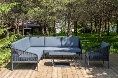 "Канны" модульная угловая лаунж-зона из роупа (веревки), цвет темно-серый "Канны" модульная угловая лаунж-зона из роупа (веревки), цвет темно-серый