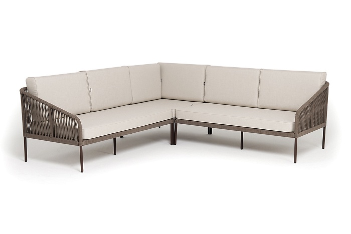 "Канны" диван модульный плетеный из роупа, каркас алюминий коричневый (RAL8016) муар, роуп коричневый круглый, ткань бежевая 035 Канны диван модульный плетеный из роупа, каркас алюминий коричневый (RAL8016) муар, роуп коричневый круглый, ткань бежевая 035 - фото 2