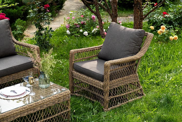 Гранд Латте лаунж-зона из искусственного ротанга, цвет соломенный - фото 11
