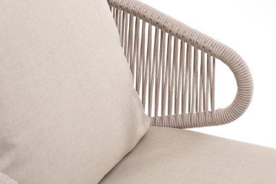 "Милан" кресло плетеное из роупа, каркас алюминий белый муар, роуп бежевый круглый, ткань бежевая 035 "Милан" кресло плетеное из роупа, каркас алюминий белый муар, роуп бежевый круглый, ткань бежевая 035