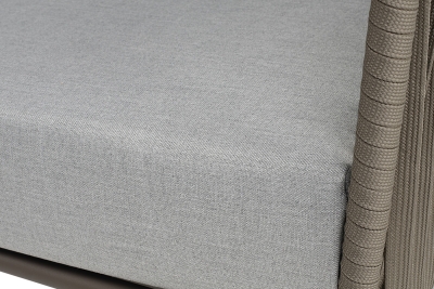 "Багамы" диван 3-местный плетеный из роупа, каркас алюминий бежево-серый (RAL7006) муар, роуп серо-коричневый 23мм, ткань светло-серая