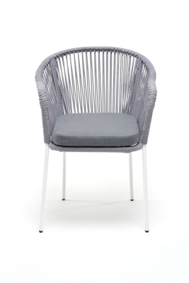 "Лион" стул плетеный из роупа, каркас из стали белый муар, роуп светло-серый круглый, ткань светло-серая "Лион" стул плетеный из роупа, каркас из стали белый муар, роуп светло-серый круглый, ткань светло-серая