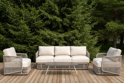 "Альбано" лаунж-зона 5-местная плетеная из роупа (веревки), каркас алюминиевый светло-серый, роуп серый меланж "Альбано" лаунж-зона 5-местная плетеная из роупа (веревки), каркас алюминиевый светло-серый, роуп серый меланж