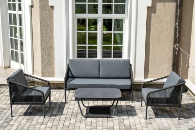 "Канны" лаунж-зона 4-местная плетеная из роупа (веревки), цвет темно-серый "Канны" лаунж-зона 4-местная плетеная из роупа (веревки), цвет темно-серый