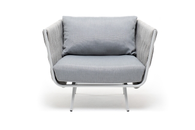 "Монако" кресло плетеное из роупа, каркас алюминий светло-серый (RAL7035) муар, роуп светло-серый 40 мм, ткань светло-серая