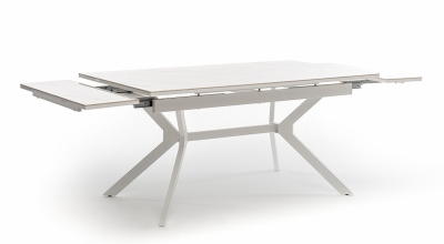 "Меркурий" стол интерьерный раздвижной обеденный из керамики, цвет белый глянцевый