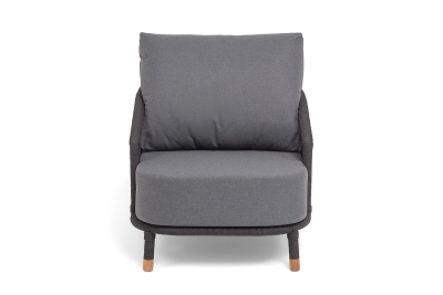 "Верона" кресло плетеное из роупа, каркас алюминий темно-серый (RAL7024) муар, роуп темно-серый круглый, ткань темно-серая 027