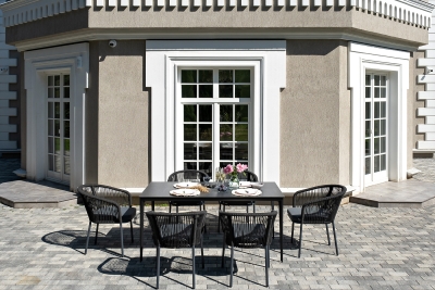 "Малага" обеденная группа на 6 персон со стульями "Марсель", каркас темно-серый, роуп темно-серый "Малага" обеденная группа на 6 персон со стульями "Марсель", каркас темно-серый, роуп темно-серый