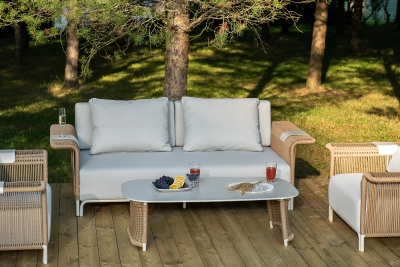 "Мальдивы" лаунж-зона из искусственного ротанга, цвет соломенный (К)