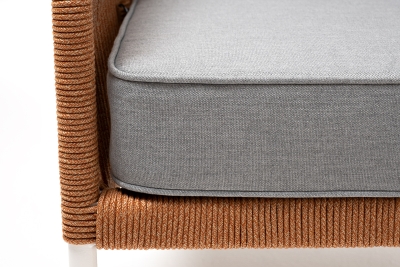 "Канны" кресло плетеное из роупа, каркас алюминий светло-серый (RAL7035) муар, роуп оранжевый меланж круглый, ткань светло-серая "Канны" кресло плетеное из роупа, каркас алюминий светло-серый (RAL7035) муар, роуп оранжевый меланж круглый, ткань светло-серая