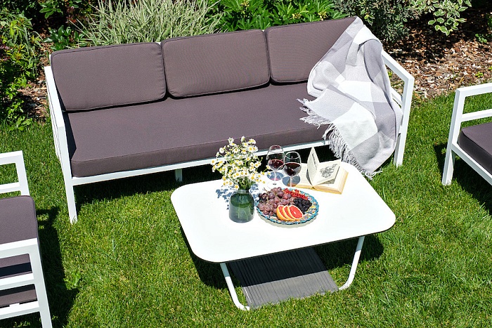 Эстелья диван 3-местный, каркас алюминий белый муар, ткань темно-серая 027 - фото 7