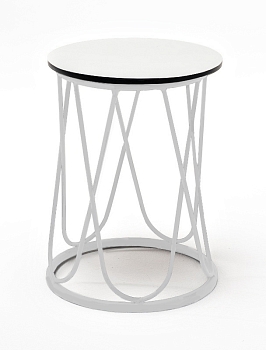 "Перу" журнальный стол из HPL круглый Ø40 H55, каркас из алюминия белый (RAL 9016) муар, цвет столешницы "молочный"