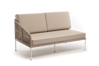 "Канны" правый модуль плетеный из роупа, каркас алюминий белый муар, роуп бежевый круглый, ткань бежевая 15052 "Канны" правый модуль плетеный из роупа, каркас алюминий белый муар, роуп бежевый круглый, ткань бежевая 15052