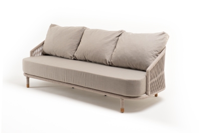 "Верона" диван 3-местный плетеный из роупа, каркас алюминий белый муар, роуп бежевый круглый, ткань бежевая 15052