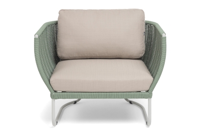 "Фиджи" кресло плетеное из роупа, каркас алюминий светло-серый (RAL7035) муар, роуп зеленый (4204) круглый tex, ткань Mossle бежевая