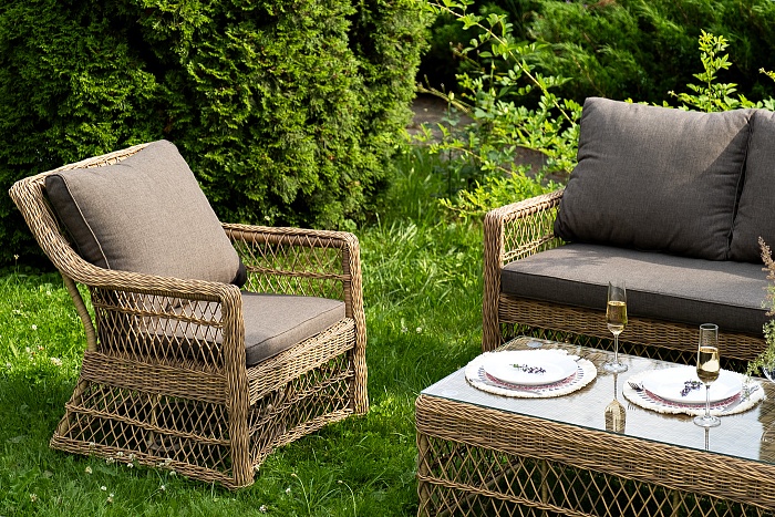 Гранд Латте лаунж-зона из искусственного ротанга, цвет соломенный - фото 9
