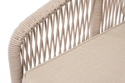 "Канны" кресло плетеное из роупа, каркас алюминий белый муар, роуп бежевый круглый, ткань бежевая 15052 "Канны" кресло плетеное из роупа, каркас алюминий белый муар, роуп бежевый круглый, ткань бежевая 15052