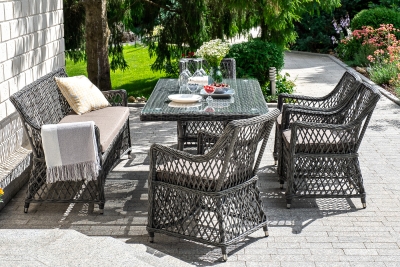 "Катания" обеденная группа плетеная на 6 персон, цвет графит "Катания" обеденная группа плетеная на 6 персон, цвет графит