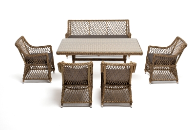 "Катания" обеденная группа плетеная на 6 персон, цвет соломенный