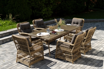 "Цесена" обеденная группа плетеная из искусственного ротанга, цвет соломенный "Цесена" обеденная группа плетеная из искусственного ротанга, цвет соломенный