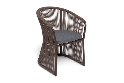 "Романо" стул плетеный из роупа, каркас алюминий коричневый (RAL8016) муар, роуп коричневый круглый, ткань темно-серая 027