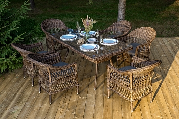 "Амароне" обеденная группа из искусственного ротанга на 6 персон, цвет коричневый "Амароне" обеденная группа из искусственного ротанга на 6 персон, цвет коричневый