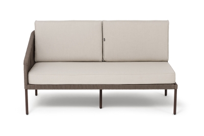 "Канны" правый модуль плетеный из роупа, каркас алюминий коричневый (RAL8016) муар, роуп коричневый круглый, ткань бежевая 035 "Канны" правый модуль плетеный из роупа, каркас алюминий коричневый (RAL8016) муар, роуп коричневый круглый, ткань бежевая 035