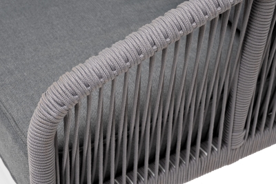 "Канны" диван 3-местный плетеный из роупа, каркас алюминий белый муар, роуп светло-серый круглый, ткань серая 017 "Канны" диван 3-местный плетеный из роупа, каркас алюминий белый муар, роуп светло-серый круглый, ткань серая 017