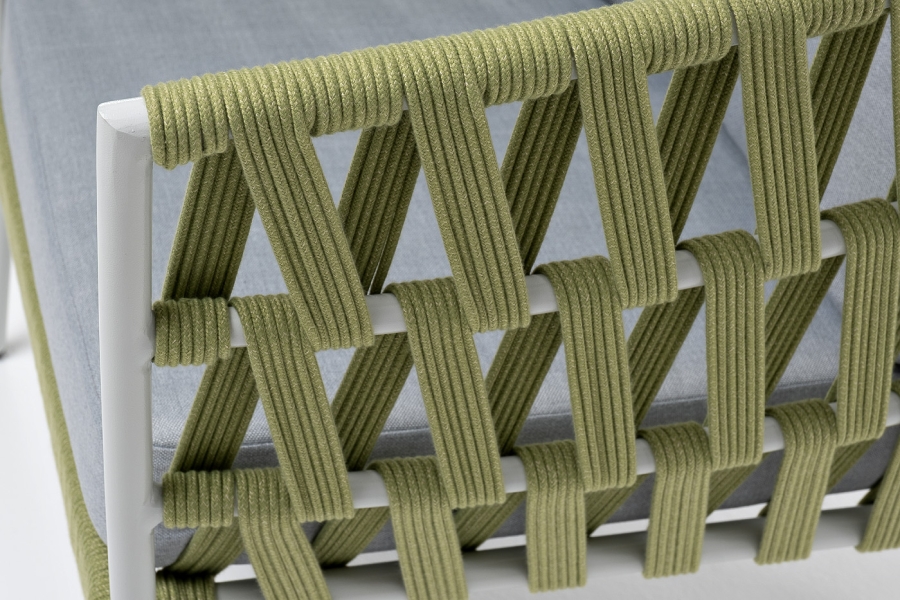 Диего кресло плетеное из роупа, каркас алюминий светло-серый (RAL7035) муар, роуп салатовый меланж круглый, ткань светло-серая - фото 6