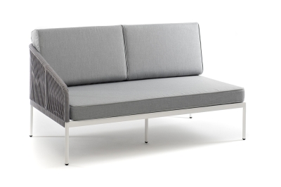 "Канны" правый модуль плетеный из роупа, каркас алюминий белый шагрень, роуп светло-серый круглый, ткань светло-серая