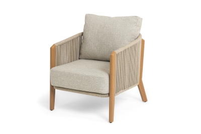 "Куршевель" кресло плетеное из роупа, каркас алюминий под дерево, цвет светло-бежевый