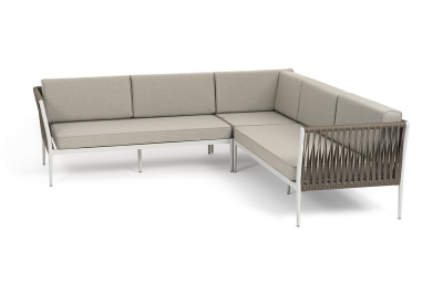 "Касабланка" диван модульный плетеный из роупа, каркас алюминий, роуп серо-коричневый 23мм, ткань бежевая 15052 "Касабланка" диван модульный плетеный из роупа, каркас алюминий, роуп серо-коричневый 23мм, ткань бежевая 15052