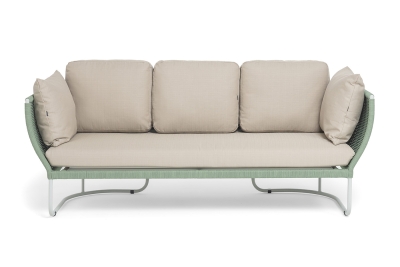"Фиджи" диван 3-местный плетеный из роупа, каркас алюминий светло-серый (RAL7035) муар, роуп зеленый (4204) круглый tex, ткань Mossle бежевая