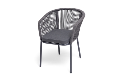 "Марсель" стул плетеный из роупа, каркас алюминий темно-серый (RAL7024) шагрень, роуп серый круглый, ткань темно-серая 027