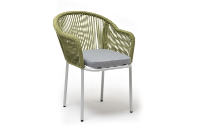 "Лион" стул плетеный из роупа, каркас из стали светло-серый (RAL7035) муар, роуп салатовый меланж круглый, ткань светло-серая "Лион" стул плетеный из роупа, каркас из стали светло-серый (RAL7035) муар, роуп салатовый меланж круглый, ткань светло-серая
