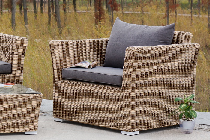 Капучино лаунж-зона из искусственного ротанга, цвет соломенный - фото 8