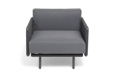 "Джелло" кресло плетеное из роупа, каркас алюминий темно-серый (RAL7024) муар, роуп темно-серый круглый, ткань темно-серая 027