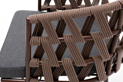 "Диего" стул плетеный из роупа, каркас из стали коричневый (RAL8016) муар, роуп коричневый круглый, ткань серая