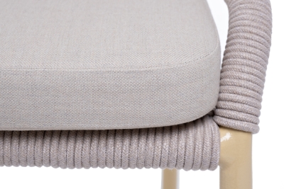 "Милан" стул плетеный из роупа, каркас алюминий (RAL1001), роуп бежевый круглый, ткань бежевая "Милан" стул плетеный из роупа, каркас алюминий (RAL1001), роуп бежевый круглый, ткань бежевая